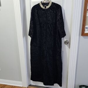 Vintage Luxury Black Velvet Womens Robe House Coat Loungewear Size Large Pockets